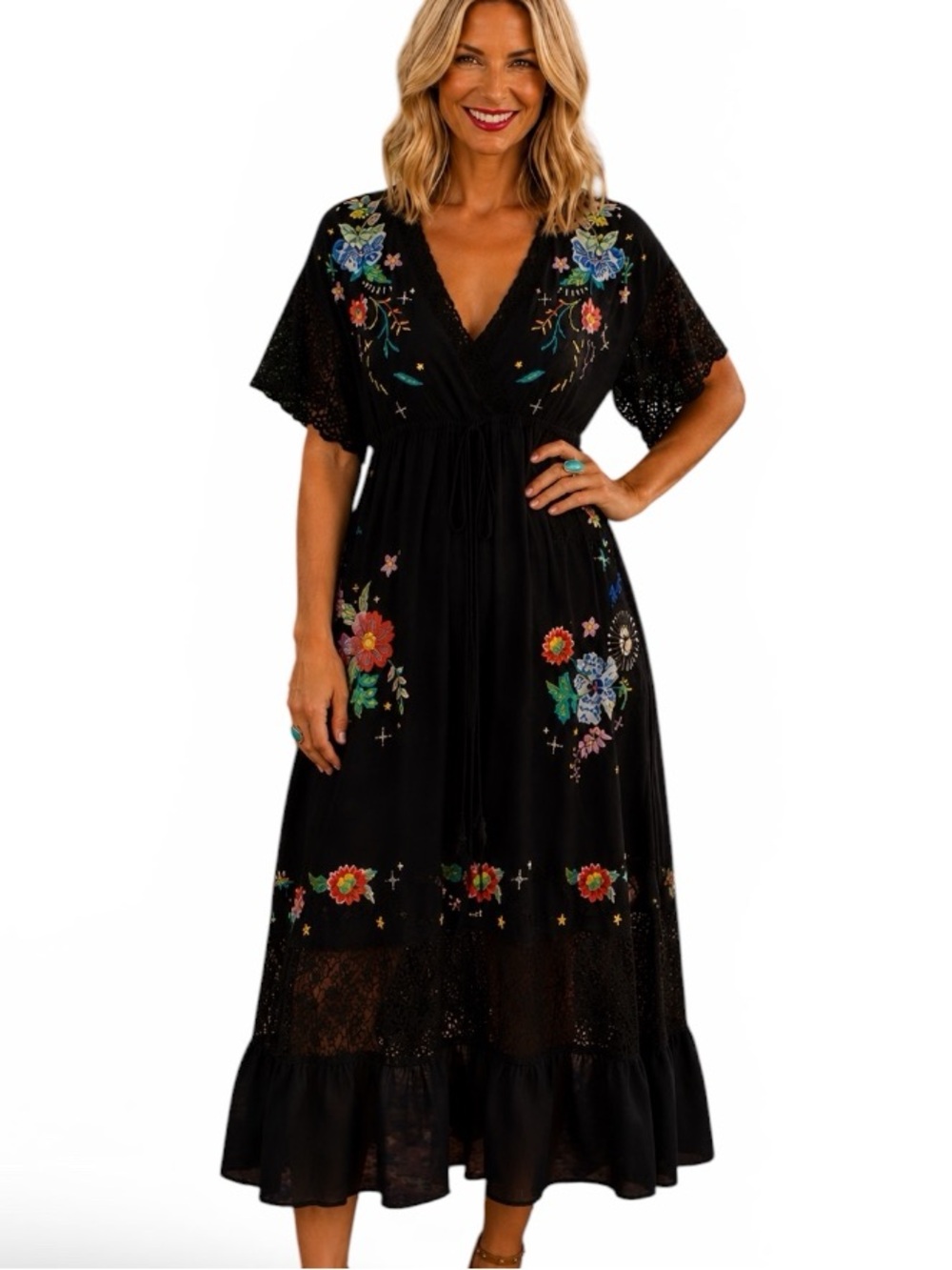 Johnny Was Amapola Celestial-embroidered
Silk Maxi Dress NWT RARE
